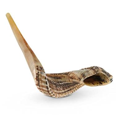 Imagem de YOMTOV-SHALOM Shofar de chifre de carneiro de Jerusalém: um instrumento musical para cerimônias cristãs e judaicas | 38-43 cm