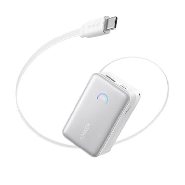 Imagem de Anker Nano Carregador Portátil, Power Bank Compacto 10000mAh 45W Máx., Bateria Portátil Essencial para Viagens com Cabo Retrátil InstaCord de 70 cm para iPhone 17/16 Series, iPad, Galaxy, Pixel e Mais
