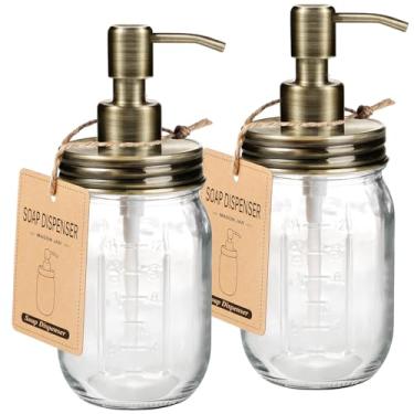 Imagem de Amolliar Dispensador de sabão líquido Mason Pote, frasco dispensador de loção de bancada de vidro de 473 ml, decoração de casa de fazenda para cozinha, banheiro, dispensador recarregável para sabonete