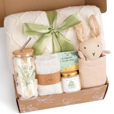 Imagem de Presentes para novas mães, pacote de cuidados com a nova mamãe após o bebê, presentes de chá de bebê para futuras mães, presentes de gravidez para grávidas, cobertor de malha exclusivo para mamãe de