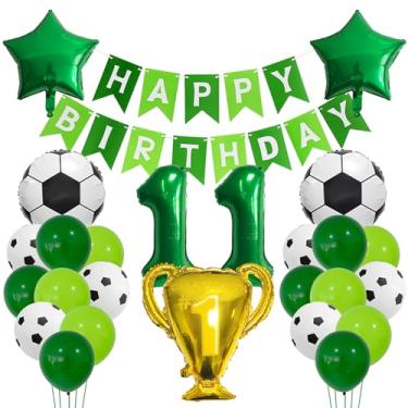 Imagem de Balão de futebol verde 11 anos, decoração de futebol de 11 anos, 11º aniversário, troféu de futebol, 11 balões, verde preto, tema esportivo, decoração de festa para crianças, meninos, decoração de