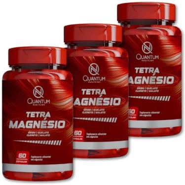 Imagem de Kit 1-3 Frascos Tetra Magnésio 4 em 1 Óxido Quelato Cloreto e Malato 60cáps Quantum Energia Memória