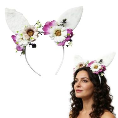Imagem de Mimeile Bunny Ears Headband Furry Rabbit Ear Hairband Flower Easter Party Parade Prom Cosplay Headwear Costume Hair Accessories Gift