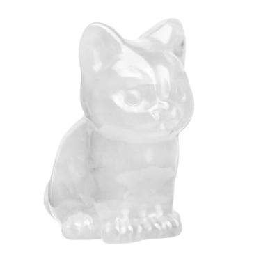 Imagem de moonsix 1.5 Inch Rock Crystal Cat Statue, Hand-Carved Lucky Sitting Cat Figurine Cute Animals Pocket Stone for Home Office Decoration