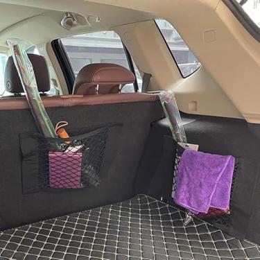 Imagem de Pacote com 1 organizador universal para assento de carro – Bolsa de armazenamento de malha elástica com adesivo mágico | Armazenamento prático para porta-malas/bancos traseiros