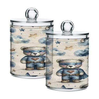 Imagem de Qilmy Suporte Superteddy Qtip pacote com 2, frascos de boticário de 400 ml, vasilha organizadora de banheiro para cotonetes, bolas de algodão, almofadas de maquiagem, fio dental, sais de banho