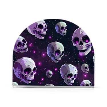 Imagem de JUZIHAI Suporte de guardanapo de esqueleto colorido de Halloween para mesa dispensador de guardanapo de acrílico para mesa suporte de lenços independente para cozinha sala de jantar bar festa