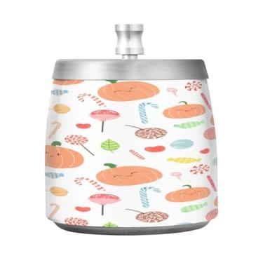 Imagem de Qilmy Cinzeiro de abóbora de aço inoxidável com tampa - Cinzeiro de cigarro à prova de vento sem cheiro sem fumaça para casa, escritório, carro, pátio, varanda (uso interno e externo)