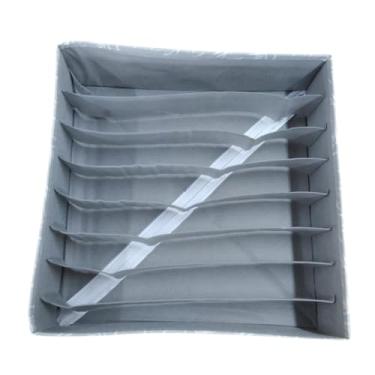 Imagem de Organizador de Gaveta com 8 Compartimentos, TNT, Cinza, 32x32x10 cm, Dobrável, para Roupas Íntimas e Meias