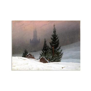 Imagem de ZUJGHSJG Paisagem de inverno por Caspar David Friedrich Impressões em tela Well Decor The World Classic Art Reproduções de arte grande giclee arte de parede para sala de estar decoração de casa 55 x