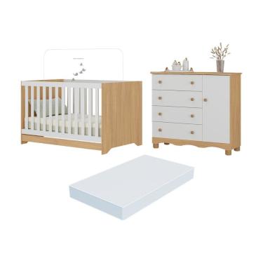 Imagem de Berço Americano 3 em 1 com Colchão Incluso e Cômoda 1 Porta 4 Gavetas Dengo Multimóveis MP4698