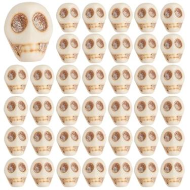 Imagem de HOBBIESAY 80 peças 0,47"l contas de caveira Halloween crânio pulseira esqueleto sintético tibetano contas crânios contas em forma de cabeça para fazer joias pulseiras colares chaveiro orifício: 1 mm