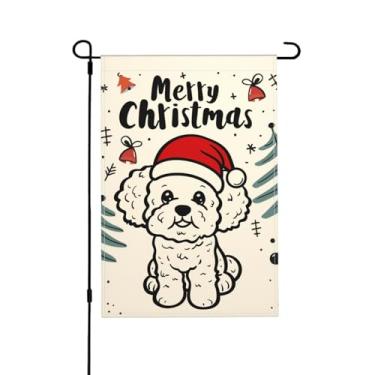 Imagem de Bandeira de jardim de Natal bichon frise cão dupla face vertical sazonal inverno exterior quintal decorações de gramado 12,5 x 18 polegadas
