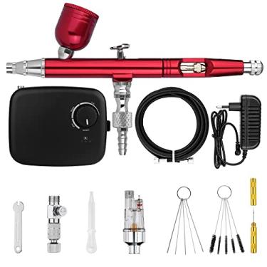Imagem de Airbrush de ação dupla com mini bateria kit de compressor de ar sem fio 0.3mm escova de ar spray ferramenta de limpeza de pistola para maquiagem prego tinta(NCT-SLC-B-S2,US plug)