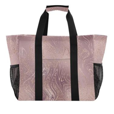 Imagem de ODAWA Bolsa de praia portátil resistente à água, organizador de academia, bolsa reutilizável para piscina e praia, mármore rosa luxuoso