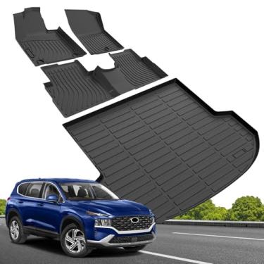 Imagem de Tapetes de chão e forro de carga para Hyundai Santa Fe 2021 2022 2023 (apenas gasolina), para todos os climas, TPE antiderrapante, conjunto completo, tapetes de carro de Santa Fé e tapetes de