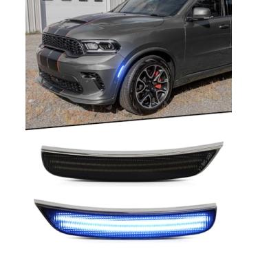 Imagem de PWOBVZ Luzes marcadoras laterais compatíveis com Dodge Durango 2021, 2022, 2023, 2024, 2025, Dodge Durango, LED dianteiro, lentes fumê azul, 2 peças