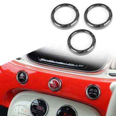 Imagem de FINMOKAL 3 peças/conjunto de fibra de carbono painel de instrumentos painel de instrumentos anel de acabamento compatível com Fiat 500 2008-2023 / Abarth 595 695 2012-2023 (preto)