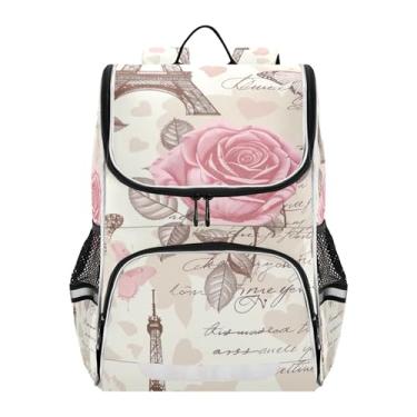 Imagem de Joisal Boys Backpacks Cartoon Vintage Eiffel Towers Pink Roses Kids Backpacks for Girls Student Back to School Bag Custom Elementary Kids Bookbags Colorful