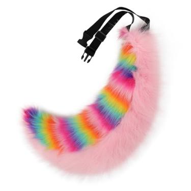 Imagem de COSYEARS Roupa de pele sintética animal cauda de lobo de raposa peludo feito à mão pelúcia fofa cosplay acessórios para fantasia festa de Halloween, rosa, Tamanho Único