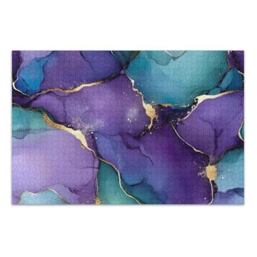 Imagem de Quebra-cabeças para adultos, 500 peças, presentes de jogos de amigos e família, estampa de mármore roxo dourado, quebra-cabeça divertido para adultos, arte animal, flor, 51 x 35 cm