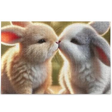 Imagem de Quebra-cabeça de coelho coelho fofo 500 peças para adultos elefantes brancos presentes quebra-cabeça personalizado natureza arte animal pintura, 52 cm x 37,8 cm