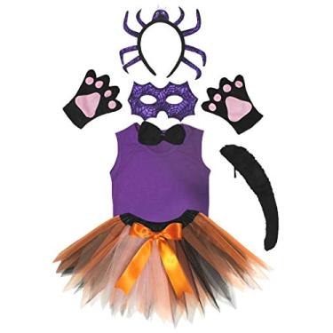 Imagem de Petitebella Tiara roxa com máscara de aranha roxa tutu 7 peças fantasia menina 1-8 anos (laranja preto, 1-2 anos)