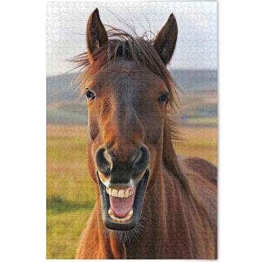 Imagem de Quebra-cabeça engraçado cavalo rindo 500 peças para adultos presentes de jogo de quebra-cabeça engraçado para a família Prime Puzzles pintura de arte floral personalizada, 52 cm x 37,8 cm