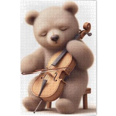Imagem de Quebra-cabeças personalizados de urso violoncelo músico para adultos 500 peças de pintura de brinquedo artístico, quebra-cabeças exclusivos, presentes para amantes de família, 52 x 37,8 cm
