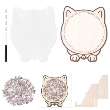 Imagem de Quebra-cabeça em forma de gato, 134/135 peças quebra-cabeça de madeira colorida em formato de gato, design de corte irregular desafiador adulto, presente para amantes de gatos, Natal, jogo familiar