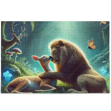 Imagem de Quebra-cabeça floral de veado leão para adultos 1000 peças, presentes tecnológicos para amantes, quebra-cabeça exclusivo, jogo de brinquedo, arte, 75 x 50 cm