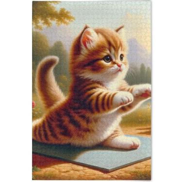 Imagem de Quebra-cabeças com estampa de gatinho fofo para adultos 500 peças de cenário, arte floral, arte prime, quebra-cabeça, jogo de tecnologia, personalizado, presentes, 52 x 37,8 cm