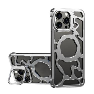 Imagem de DYUEXI Capa magnética para iPhone 16 Pro Max/16 Pro/16, capa de liga de alumínio, suporte para lente de dissipação de calor (prata, 16 Pro Max)