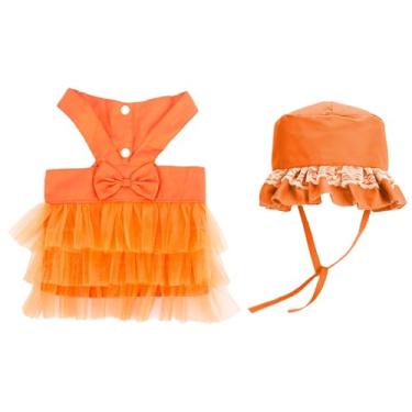 Imagem de apott Vestido tutu laranja para cães com chapéu para fantasia de tule para animais de estimação, saia com acabamento em renda, roupas para filhotes, roupas para gatos pequenos, cachorrinhos, menina, M