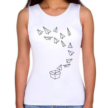 Imagem de Regata Feminina Aviões de Papel - Foca na Moda, Branco, P