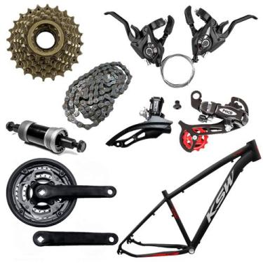 Imagem de Quadro Bike MTB Aro 29 KSW XLT 100 + Kit Transmissão 21V, Preto, Branc