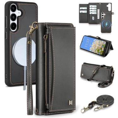 Imagem de BLISLIAR Capa carteira para Samsung Galaxy S25 com suporte para cartão/carteira/alça transversal | Bloqueio RFID | Magnético | Suporte | Destacável | Capa de telefone de couro PU para Galaxy S25,15,7