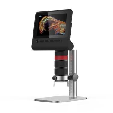 Imagem de plplaaoo Microscópio digital Microscópio industrial portátil WiFi de 5 megapixels com tela de 5 polegadas Vídeo 1080P 8 luzes LED Suporte de liga de alumínio para inspeção de repar