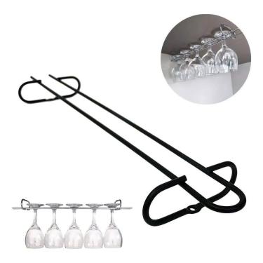 Imagem de 2X Suporte Porta Taças Preto All Black 42Cm De Armário Suspe