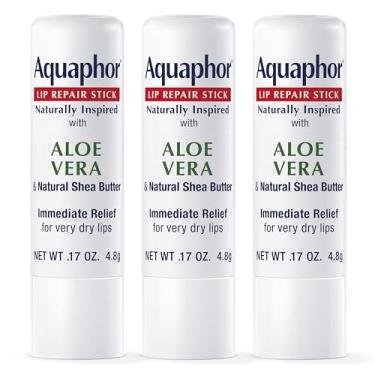 Imagem de Aquaphor Naturally Inspired Lip Repair Stick Com Aloe Vera E Manteiga De Karité Natural, Bálsamo Hidratante Que Alivia Imediatamente O Seco Os Lábios Rachados, 0,17 Oz Stick, Pacote 3