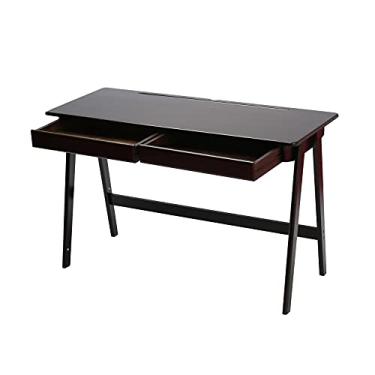 Imagem de U5GAAALPPQ9 Mesa de trabalho moderna simples para computador, laptop, PC, mesa de trabalho com 2 gavetas para casa, escritório, maquiagem, console de maquiagem, mesa de estudo e escrita