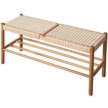 Imagem de Banco de sapateira com organizador de botas banco de entrada industrial com prateleira de armazenamento de sapatos 2 níveis pequeno rack de sapatos rústico para espaços pequenos (cor: cor de madeira