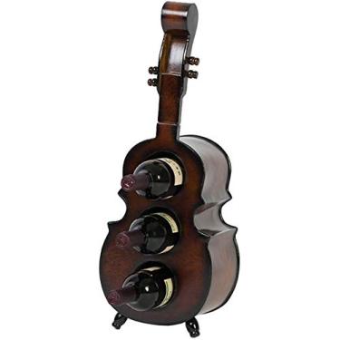 Imagem de Rack de vinho modelagem de guitarra rack de vinho de madeira suporte de 3 garrafas rack de garrafa suporte de chão ou bancada para decorar casa cozinha bar rack de vinho portátil (cor: marrom tamanho