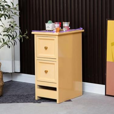 Imagem de Mesa de cabeceira moderna, mesa de cabeceira de madeira maciça com 2 gavetas, armário de cabeceira para casa, mesa lateral