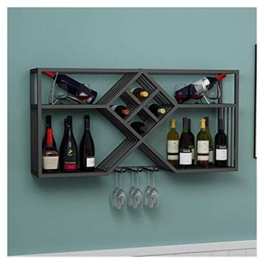 Imagem de Suporte industrial para copos de vinho com suporte de vidro para garrafa de vinho de metal montado na parede 80 cm (100 cm)