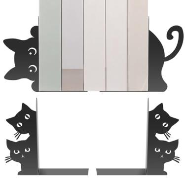 Imagem de Suportes de livros de metal para gatos espiando com base estável para prateleiras, objetos decorativos, mesa de escritório, decoração de estante, presentes para amantes de gatos