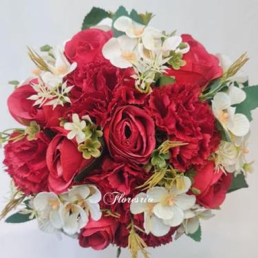 Imagem de Buquê de Noiva Artificial com Flores Coloridas para Casamento Civil ou Religioso(Vermelho/Cravo/Margarida)