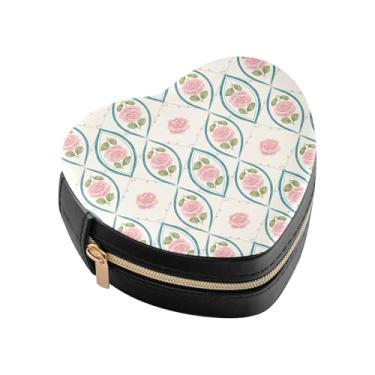 Imagem de Burbuja Caixa de joias com azulejos florais em forma de coração, mini estojo de viagem para mulheres e meninas, organizador portátil de armazenamento para brincos, anéis, colares e pulseiras
