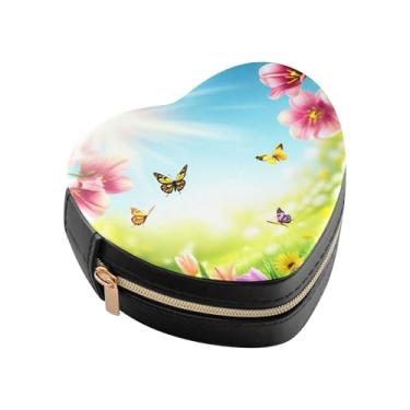 Imagem de Burbuja Hello Spring Caixa de joias em forma de coração, mini estojo de viagem para mulheres e meninas, organizador portátil de armazenamento para brincos, anéis, colares e pulseiras