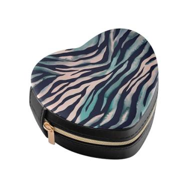 Imagem de Burbuja Caixa de joias em forma de coração de pele de zebra, mini estojo de viagem para mulheres e meninas, organizador portátil de armazenamento para brincos, anéis, colares e pulseiras